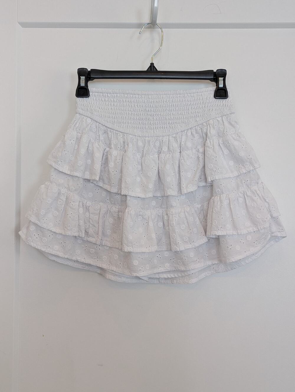Hollister S Ultra High-Rise Mini Skirt Skort White Eyelet Ruffles Preppy Casual